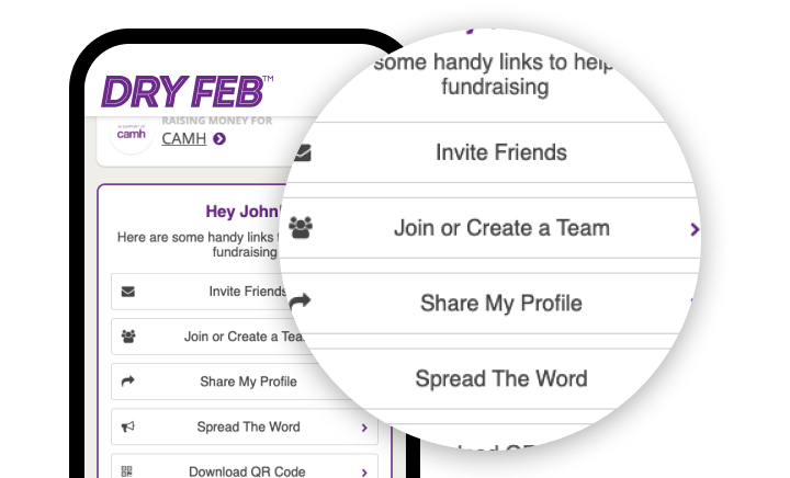 Tap the 'create a team' button